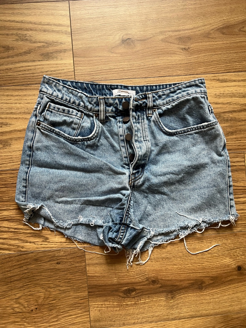 O’Neill Bowie Denim Cutoff Shorts Exposed Button Fly Blue Grass Wash Size 29